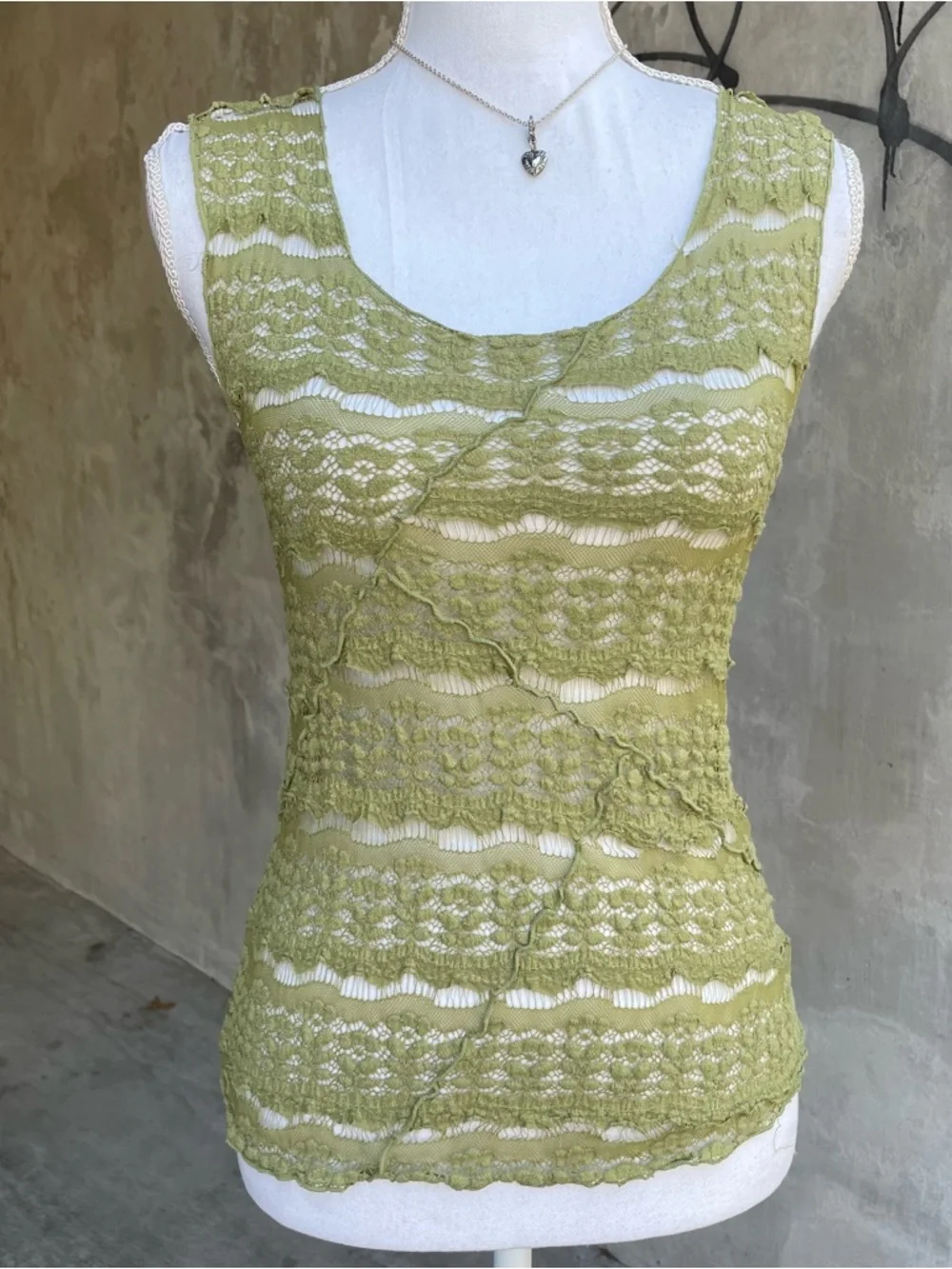 Green Lace Sheer Fairy Tank Top